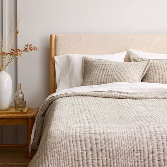 Quince Organic Cotton Channel Stitch Sham Set King Taupe NWOT - Picture 4 of 8